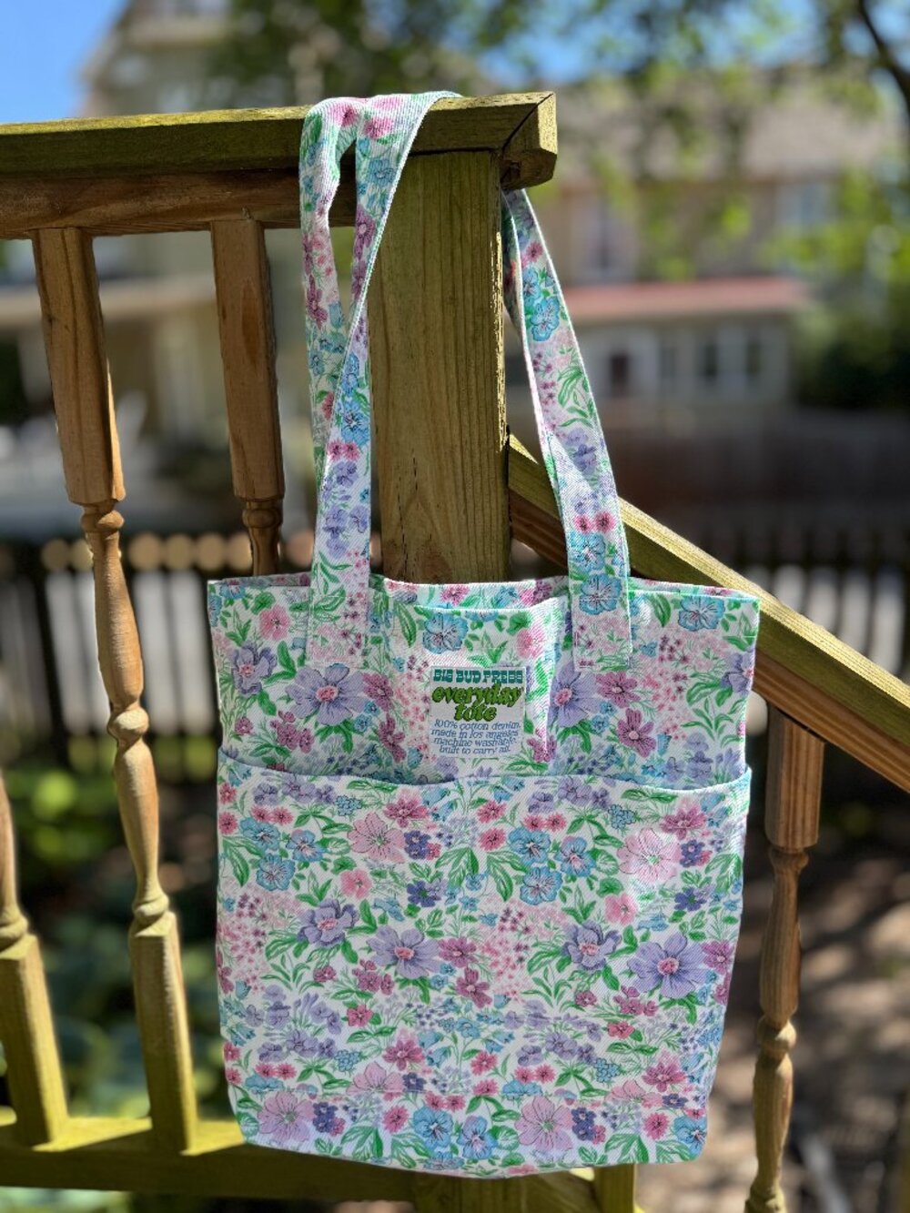 Big Bud Press Floral Cotton Tote in Pink, Green, Blue